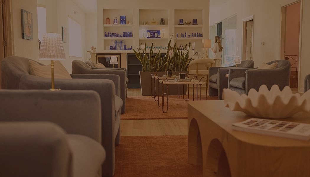 Stylish interior with plants and modern furniture.