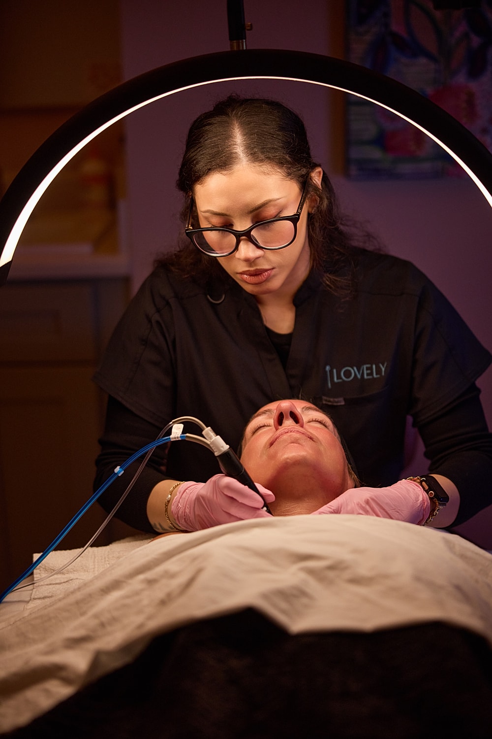 Skincare treatment in a beauty salon setting.