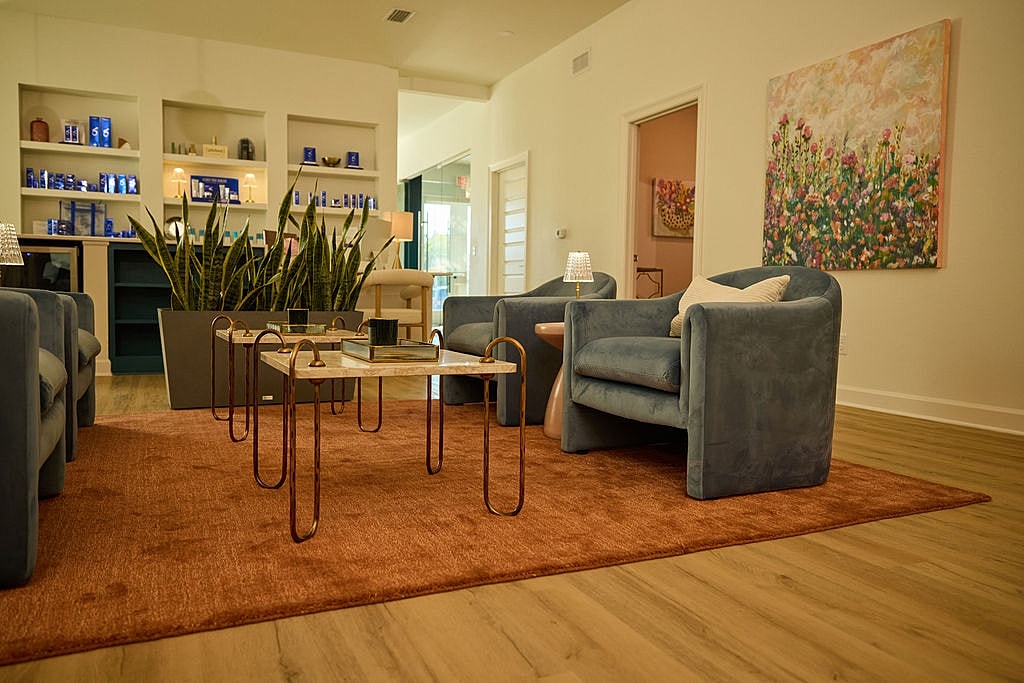 Modern living space with cozy seating and decor.