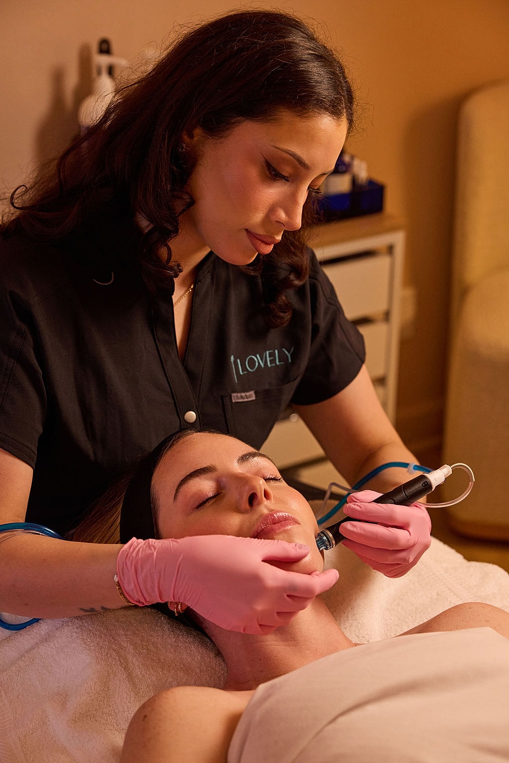 Smiling woman enjoying a joyful moment indoors.